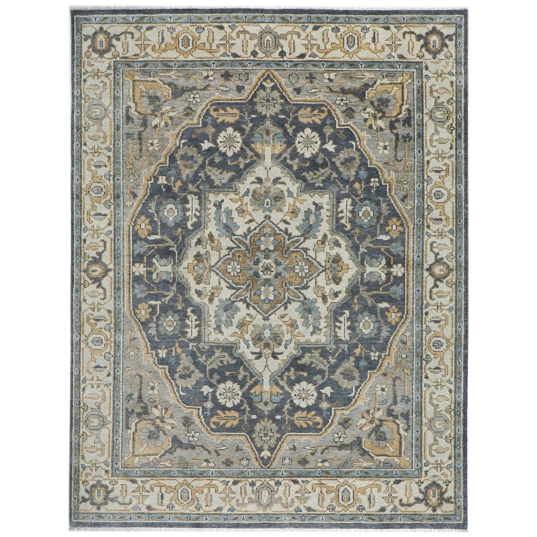 9x12 Blue, Gray, Beige Color Hand Knotted Oushak Wool  Oriental Rug