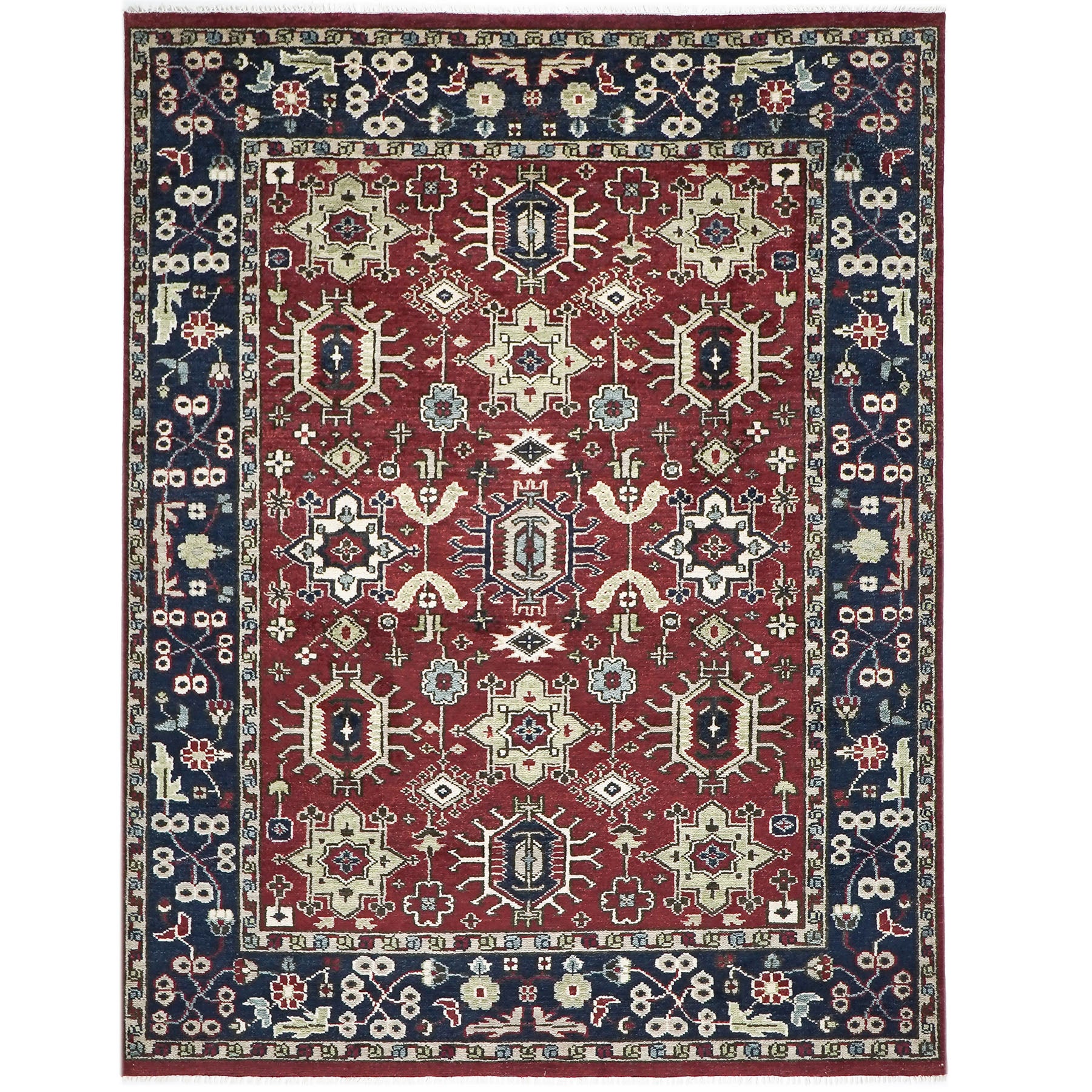 9x12 Rust, Navy, Beige Color Hand Knotted Oushak Wool Transitional Oriental Rug