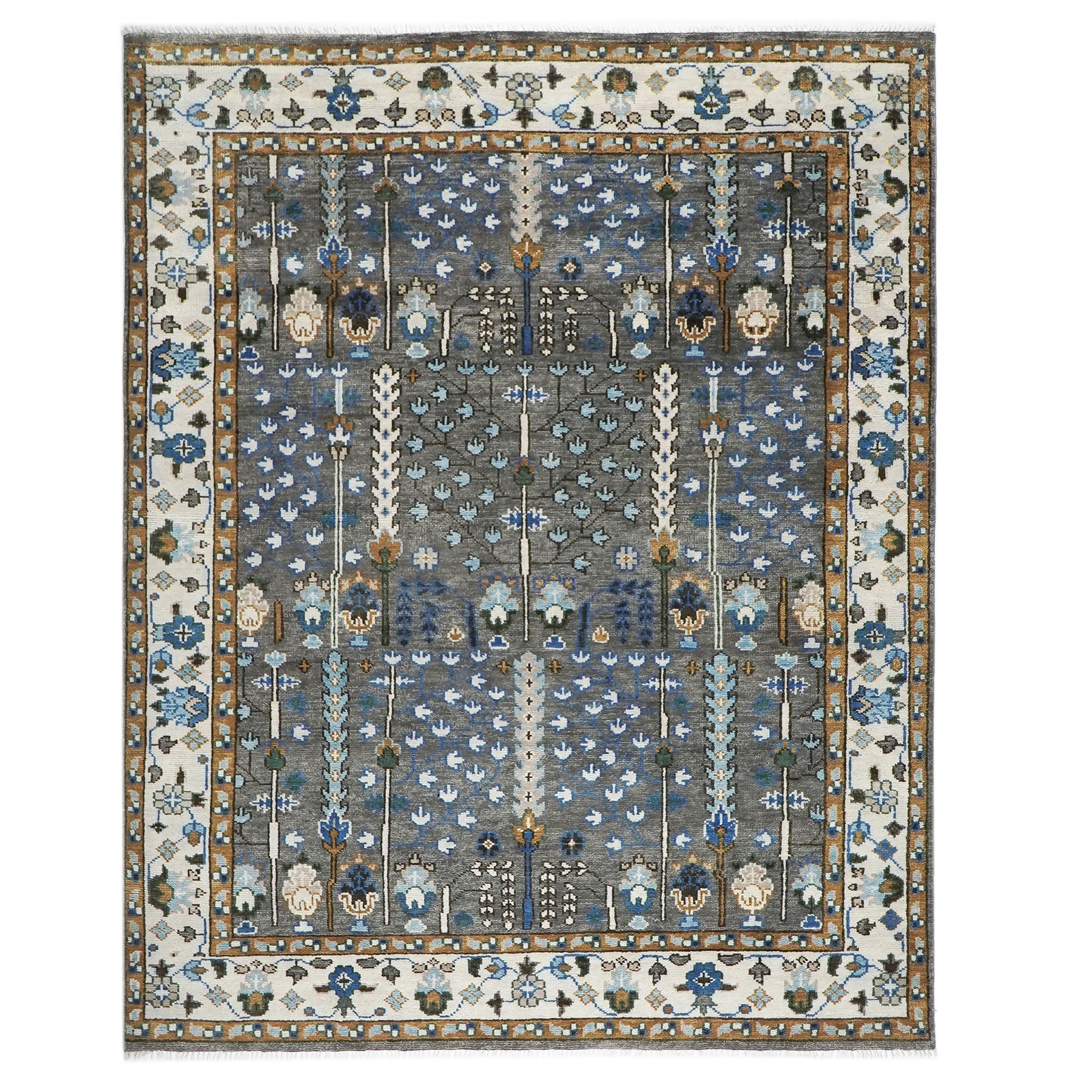 9x12 Gray, Blue, Ivory Color Hand Knotted Oushak Wool Transitional Oriental Rug