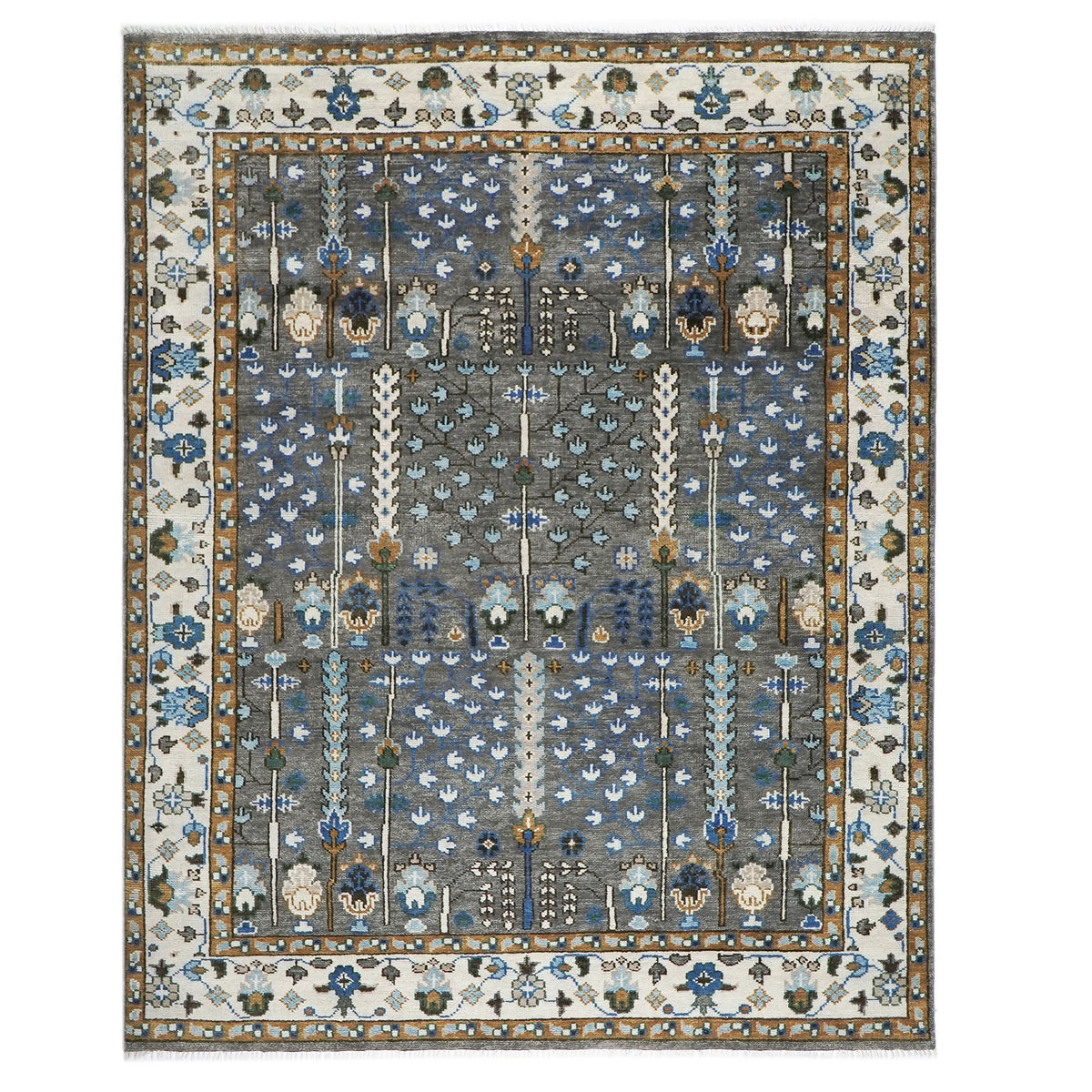 9x12 Gray, Blue, Ivory Color Hand Knotted Oushak Wool Transitional Oriental Rug