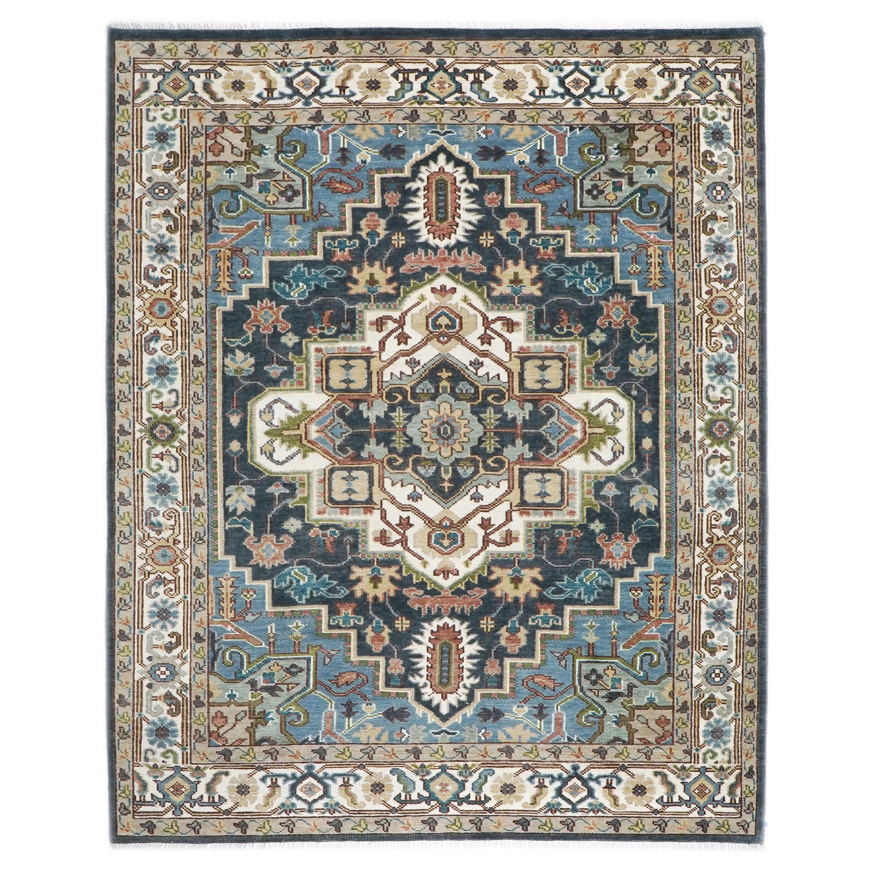 9x12 Blue, Ivory, Taupe Color Hand Knotted Oushak Wool  Oriental Rug