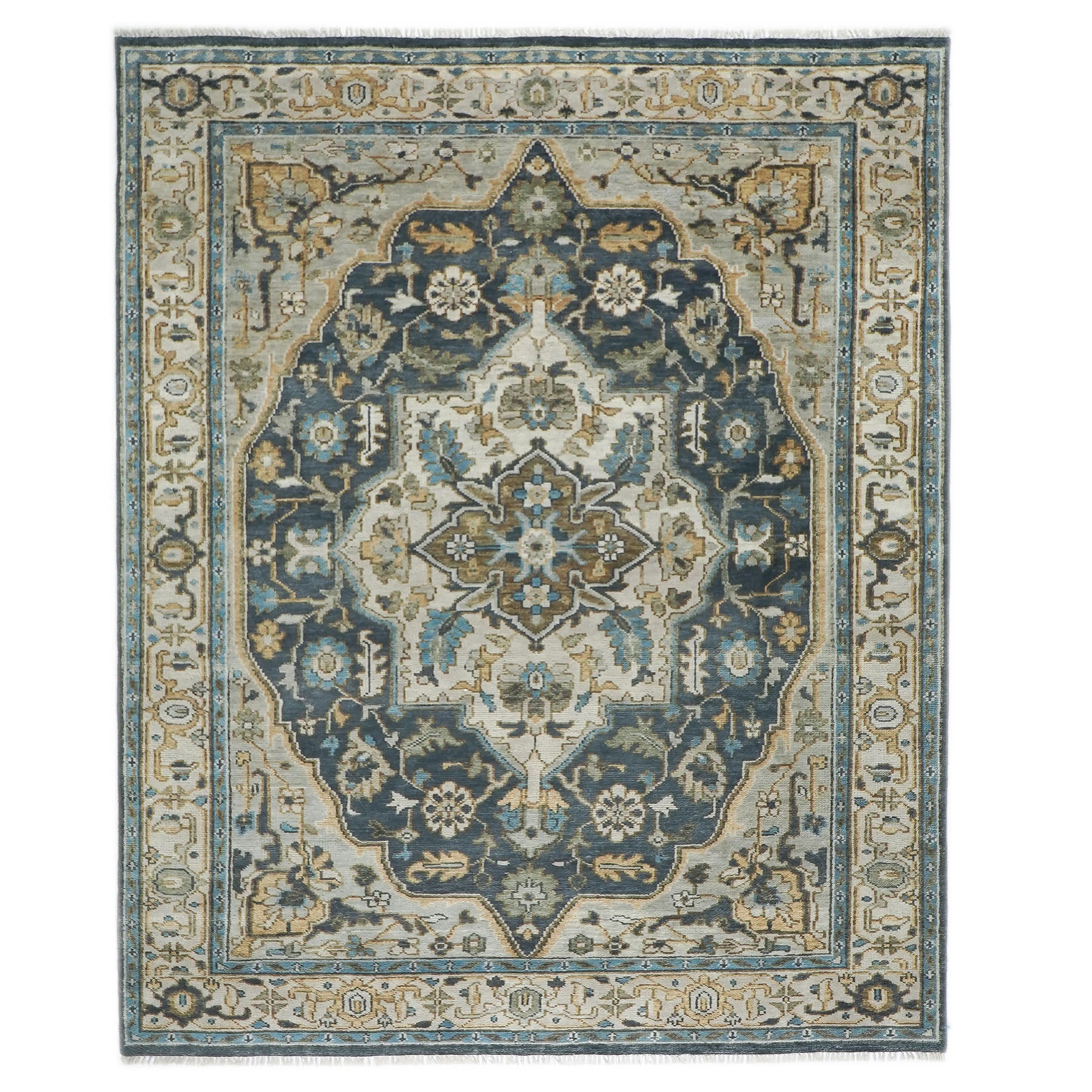 9x12 Blue, Gray, Beige Color Hand Knotted Oushak Wool  Oriental Rug