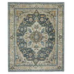9x12 Blue, Gray, Beige Color Hand Knotted Oushak Wool  Oriental Rug