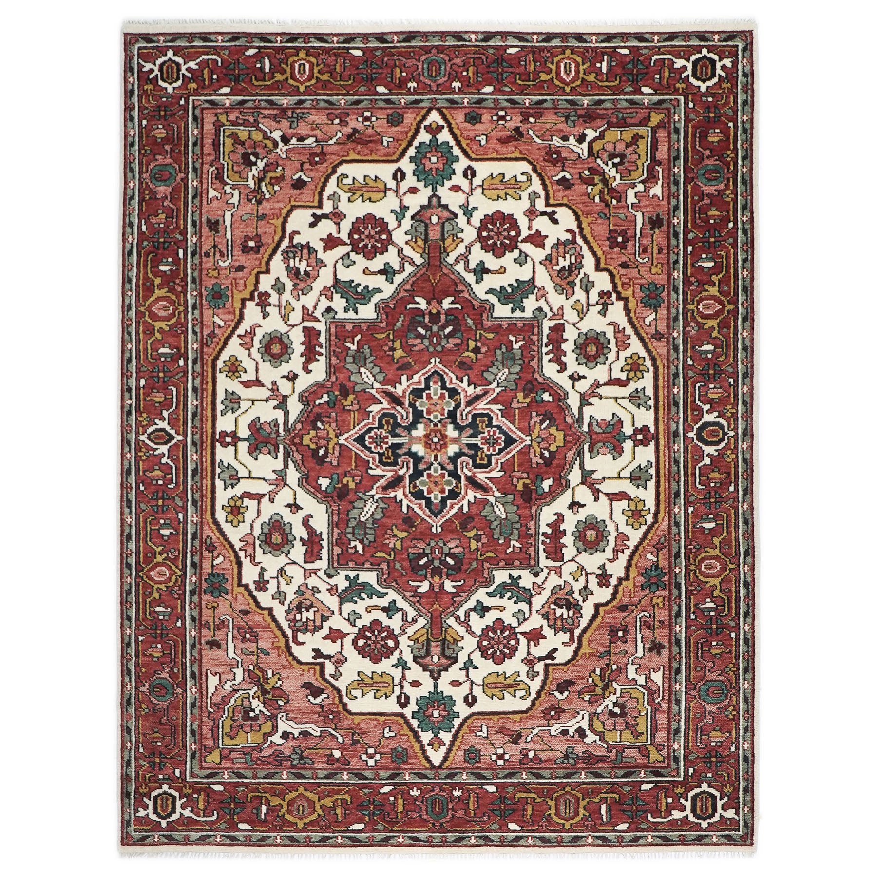 9x12 Ivory, Rose, Rust Color Hand Knotted Oushak Wool  Oriental Rug