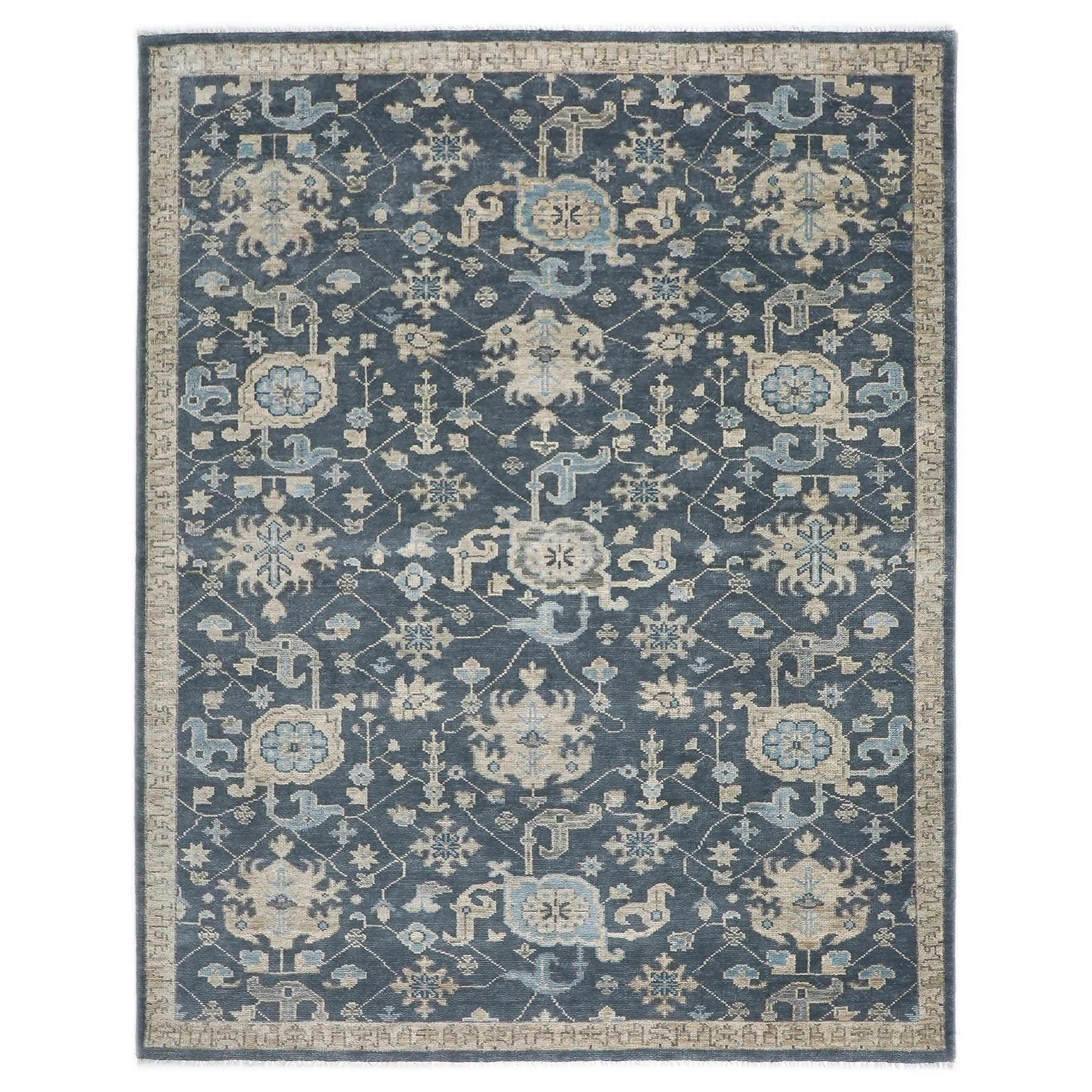 9x12 Blue, Beige, Gray Color Hand Knotted Oushak Wool Transitional Oriental Rug