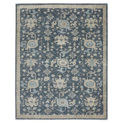 9x12 Blue, Beige, Gray Color Hand Knotted Oushak Wool Transitional Oriental Rug