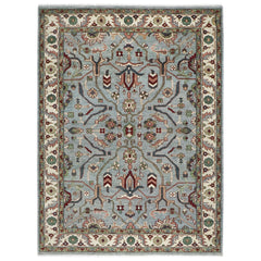 9x12 Blue, Ivory, Sage Color Hand Knotted Oushak Wool Transitional Oriental Rug