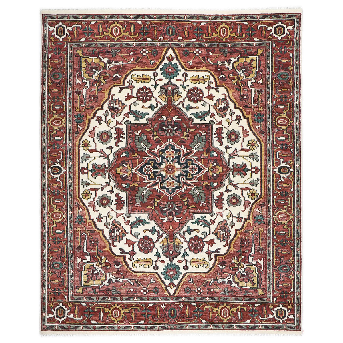 9x12 Ivory, Rust, Rose Color Hand Knotted Oushak Wool  Oriental Rug