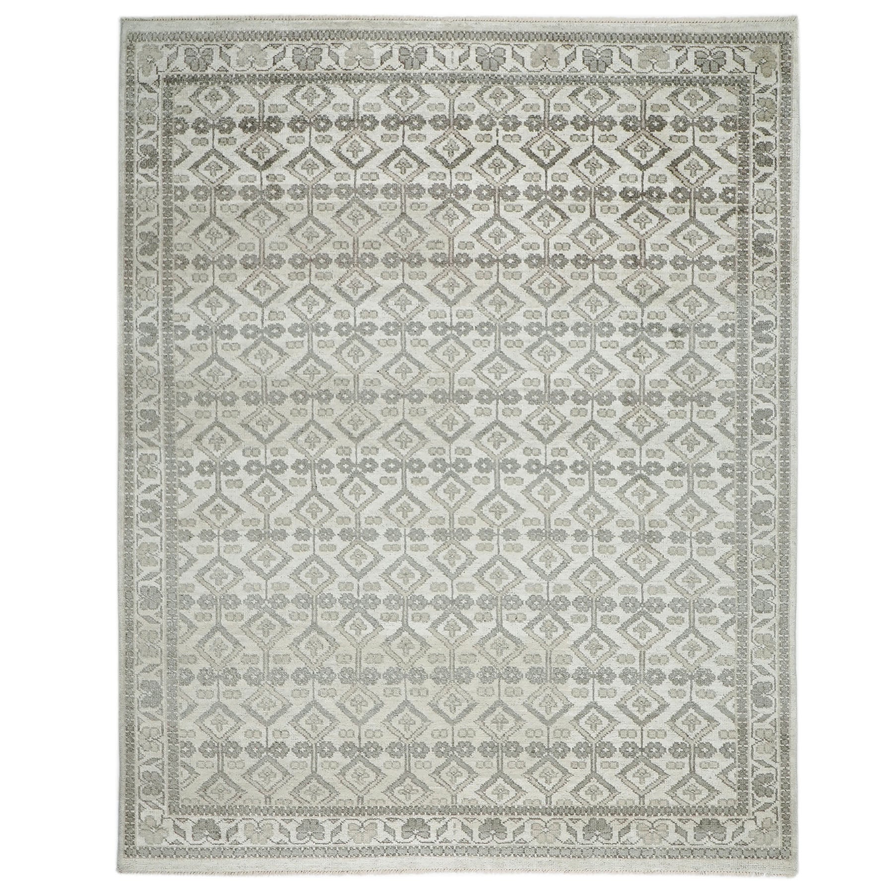 9x12 Gray, Beige, Multi Color Hand Knotted Oushak Wool Transitional Oriental Rug