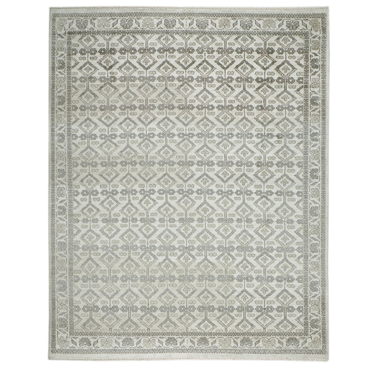 9x12 Gray, Beige, Multi Color Hand Knotted Oushak Wool Transitional Oriental Rug