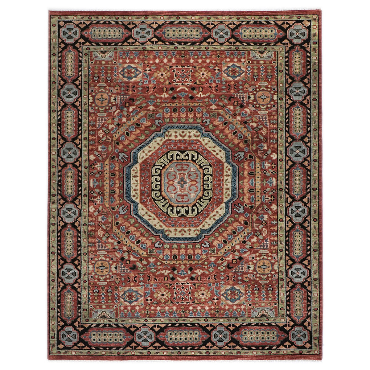 9x12 Rust, Sage, Blue Color Hand Knotted Oushak Wool Traditional Oriental Rug