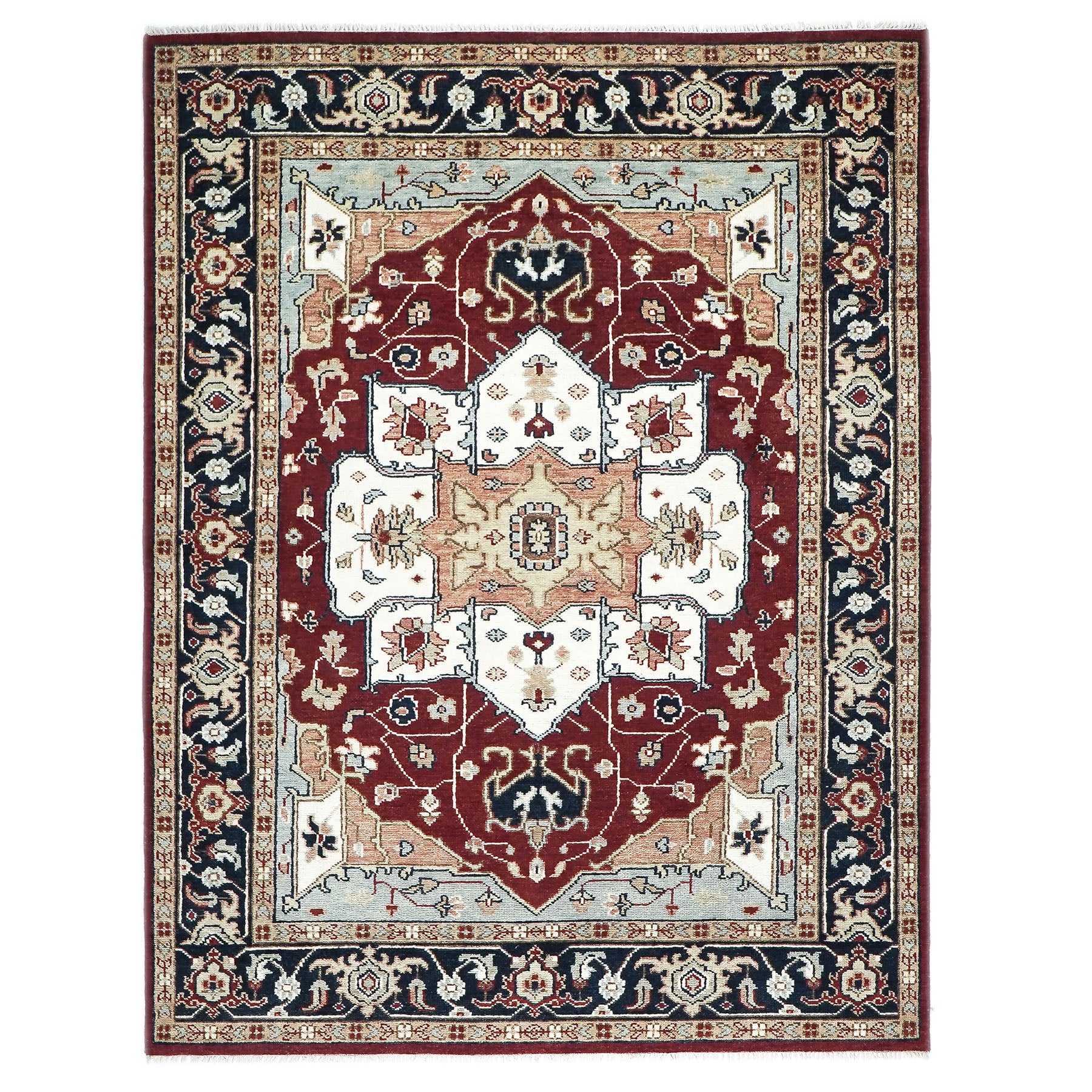 9x12 Rust, Ivory, Blue Color Hand Knotted Oushak Wool  Oriental Rug