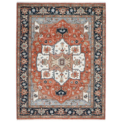 9x12 Burnt Orange, Blue, Ivory Color Hand Knotted Oushak Wool  Oriental Rug