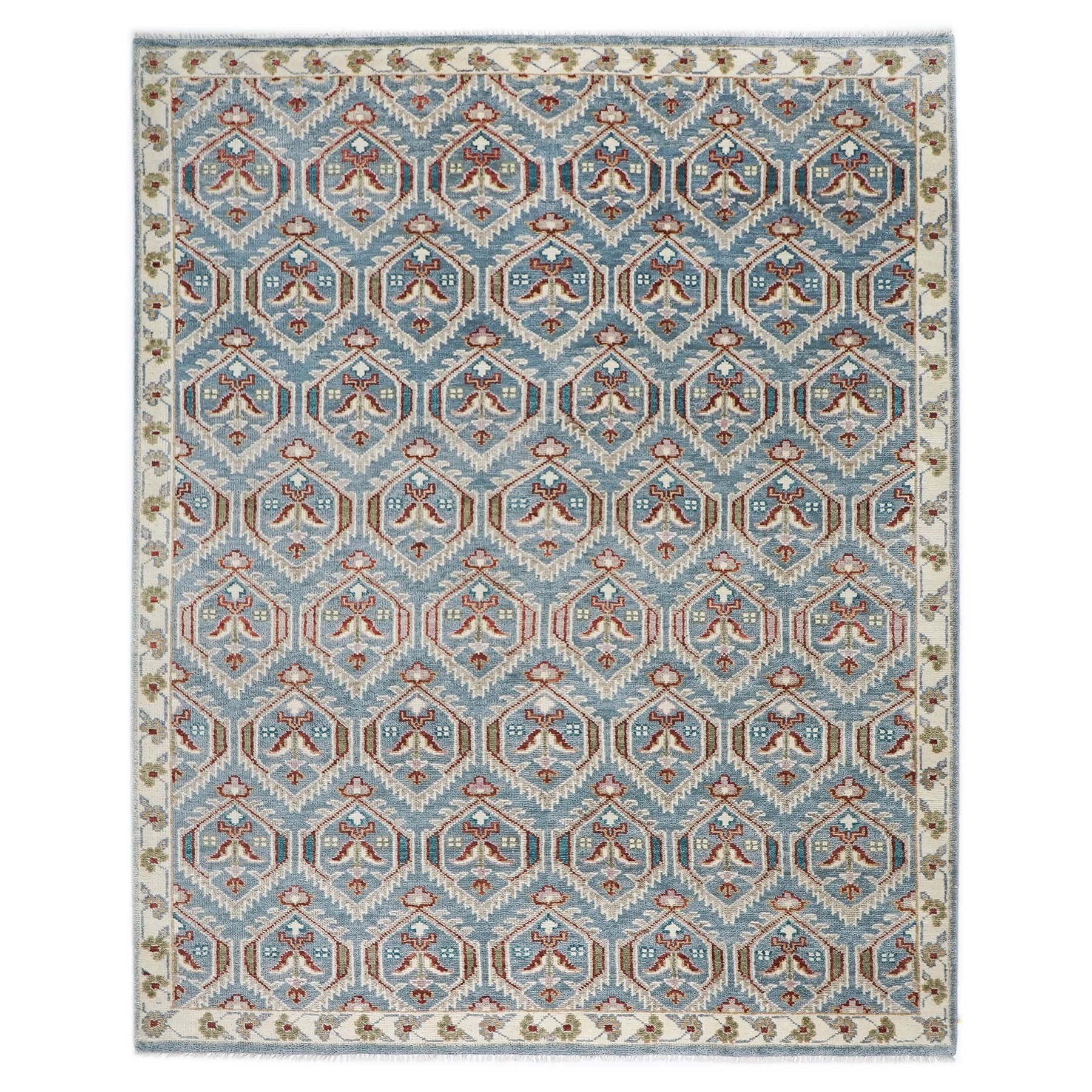 9x12 Blue, Beige, Rust Color Hand Knotted Oushak Wool Transitional Oriental Rug