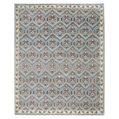 9x12 Blue, Beige, Rust Color Hand Knotted Oushak Wool Transitional Oriental Rug