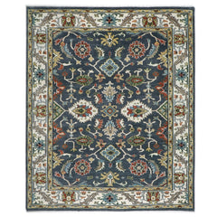 9x12 Blue, Ivory, Green Color Hand Knotted Oushak Wool Arts and Crafts Oriental Rug