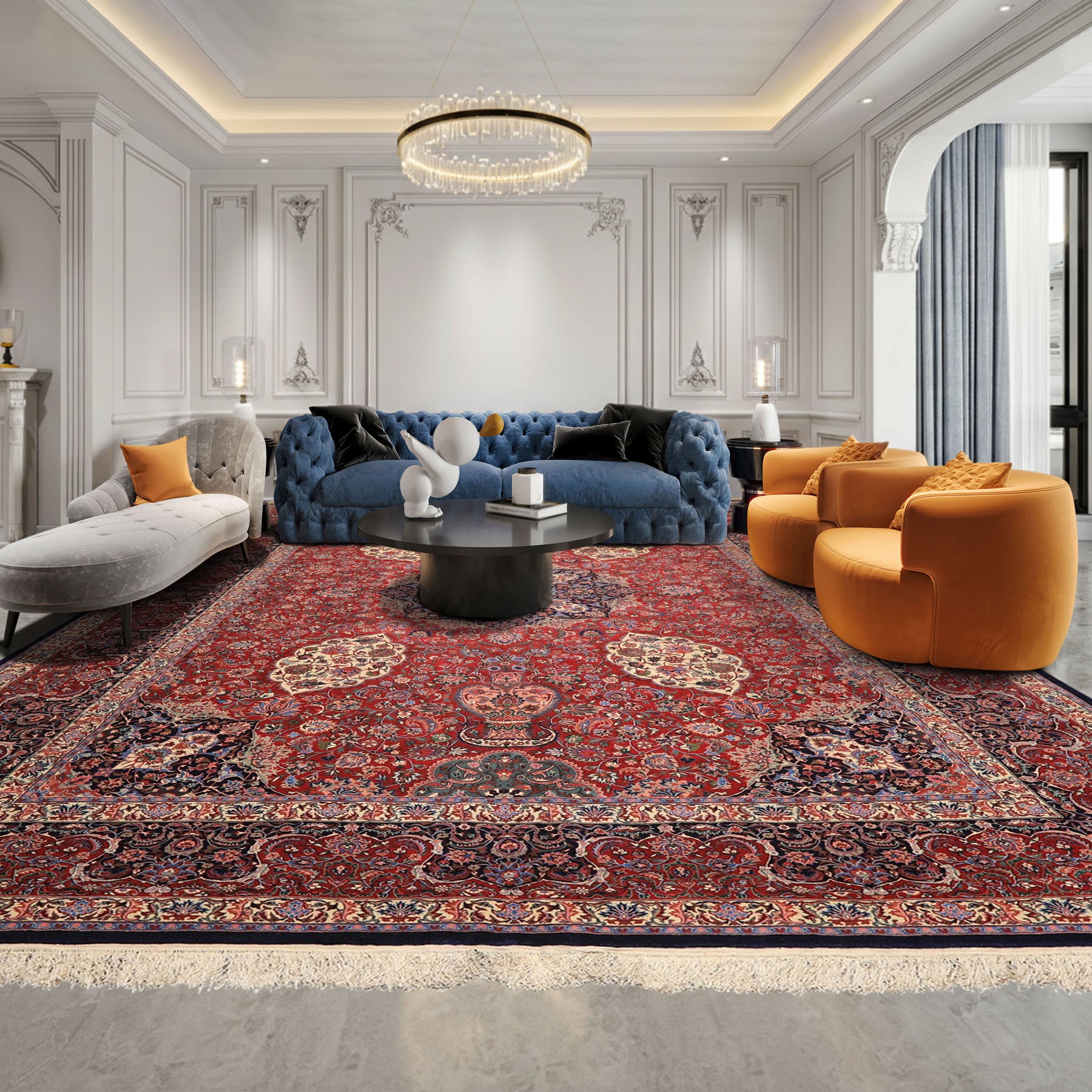 10x14 Red, Navy, Ivory Color Hand Knotted Pak Persian Wool & Silk Traditional Oriental Rug