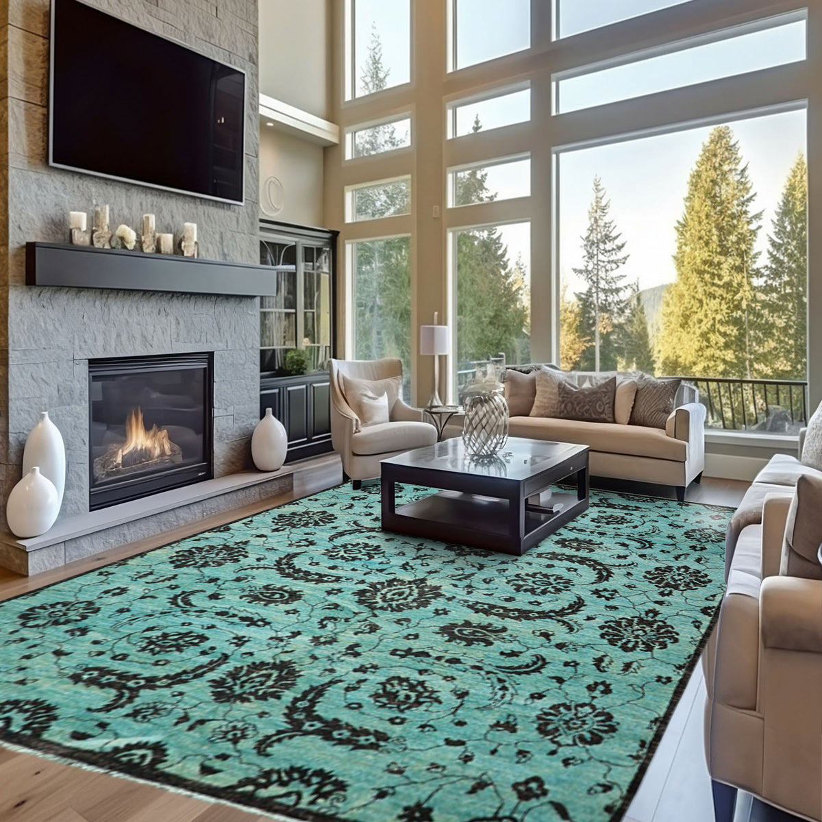 9x12 Turquoise, Dark Chocolate, Color Hand Knotted Oushak Wool Traditional Oriental Rug