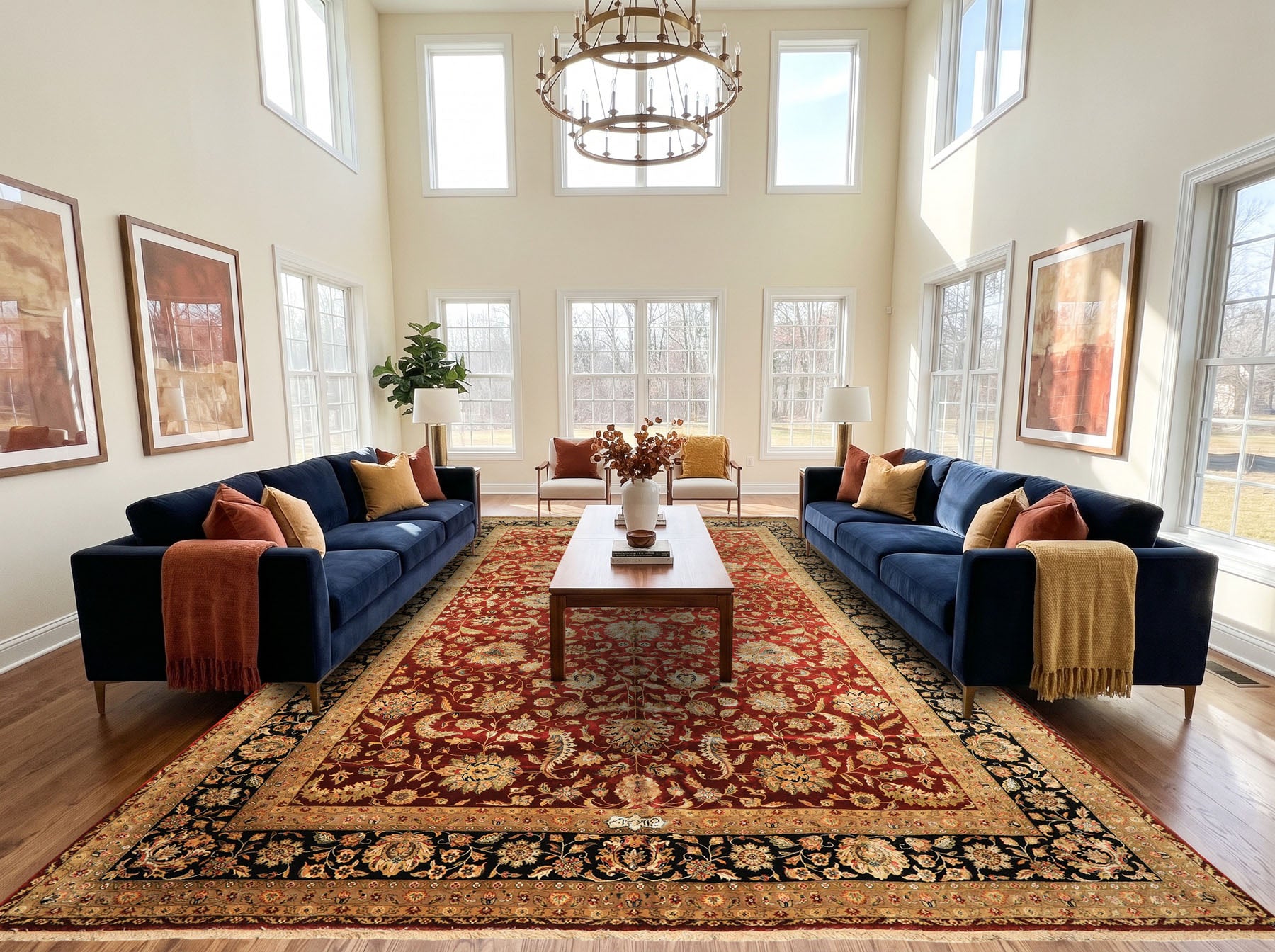 Palace Maroon, Black, Taupe Color Hand Knotted Agra New Zealand Wool & Silk Traditional Oriental Rug