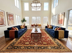 Palace Maroon, Black, Taupe Color Hand Knotted Agra New Zealand Wool & Silk Traditional Oriental Rug