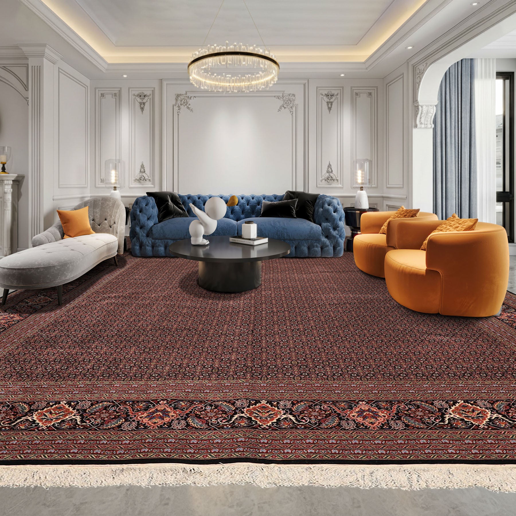 12x18 Black, Rose, Red Color Hand Knotted Sino Persian Wool & Silk Traditional Oriental Rug