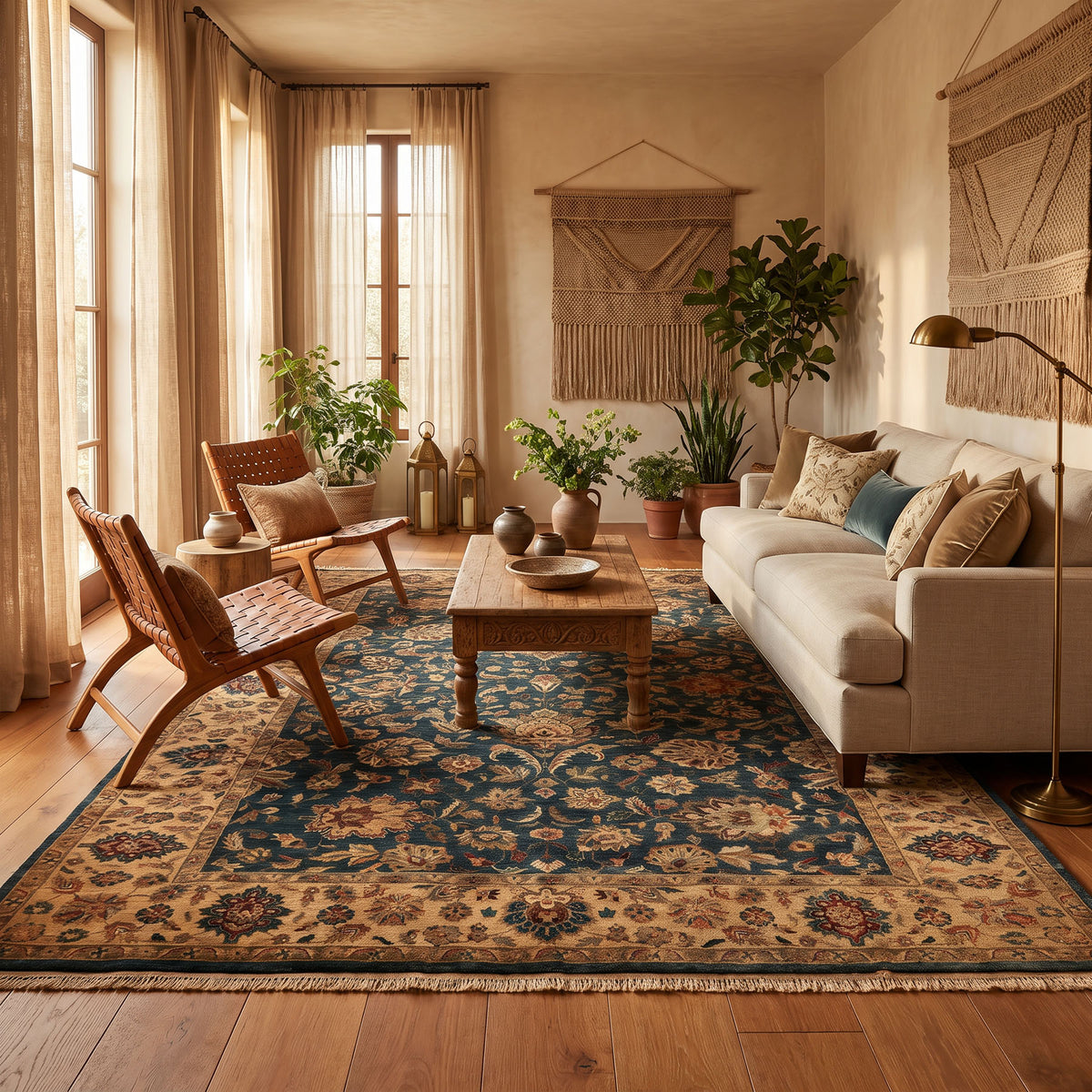 Palace Teal, Beige, Gold Color Hand Knotted Agra New Zealand Wool Traditional Oriental Rug