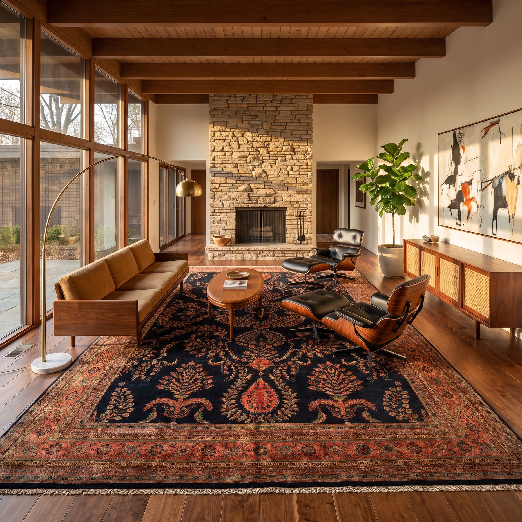Palace Royal Blue, Rose, Aqua Color Hand Knotted Sarouk New Zealand Wool Traditional Oriental Rug