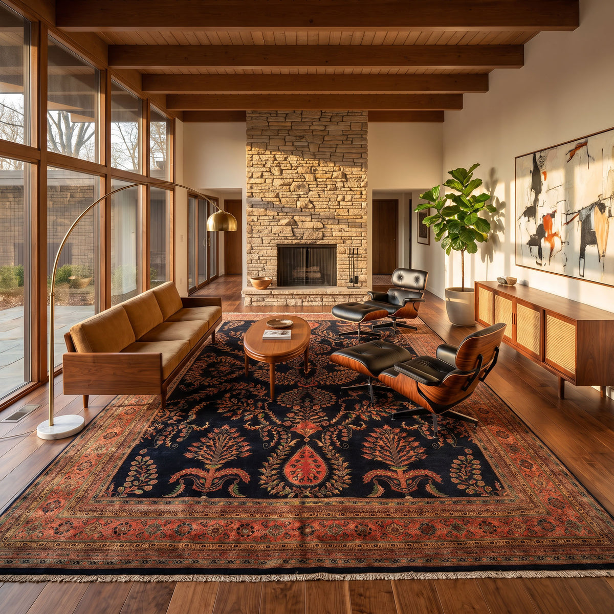 Palace Royal Blue, Rose, Aqua Color Hand Knotted Sarouk New Zealand Wool Traditional Oriental Rug