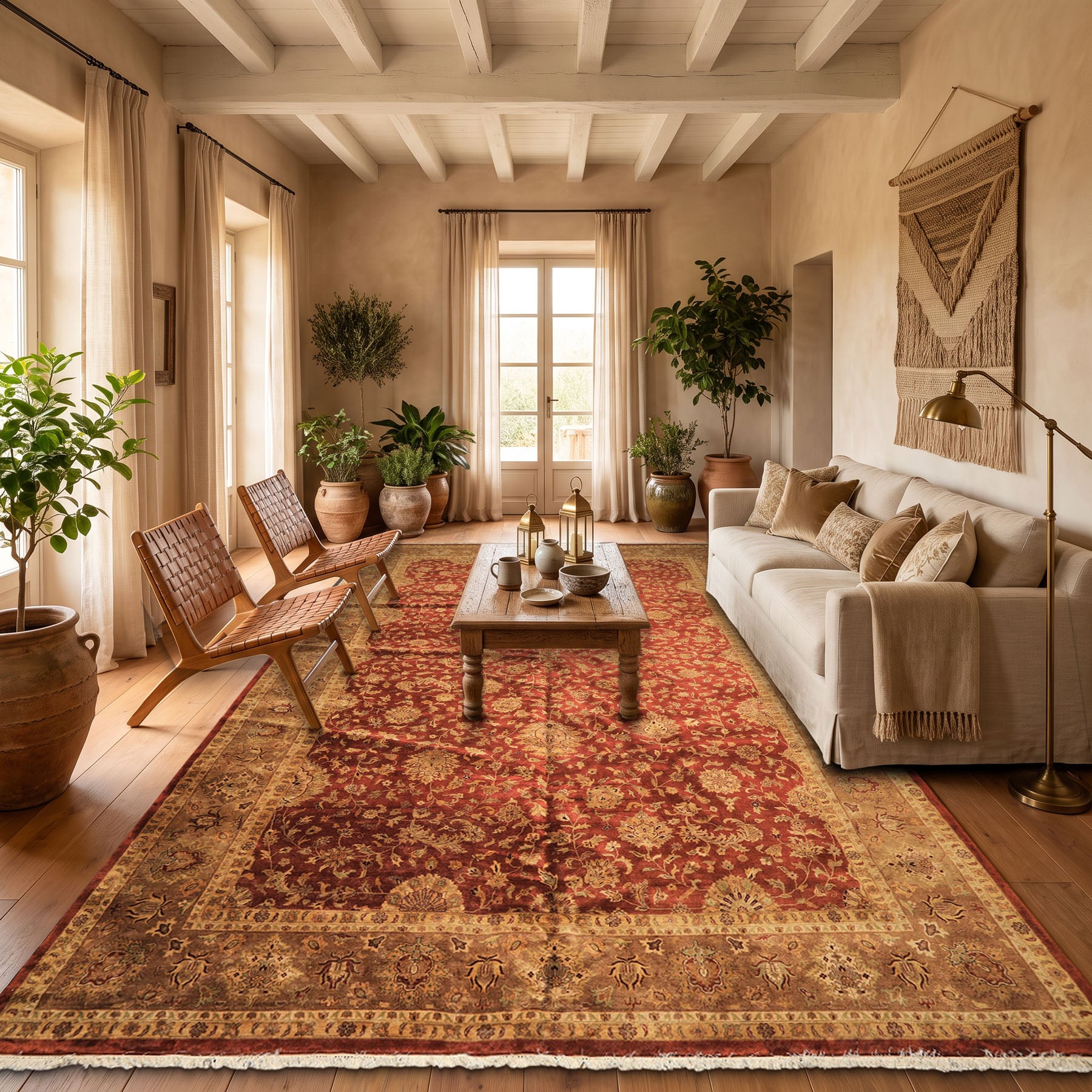 12x18 Rust, Gold, Sage Color Hand Knotted Agra Wool Traditional Oriental Rug