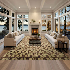 10x14 Seafoam, Brown, Color Hand Knotted Tibetan New Zealand Wool Transitional Oriental Rug