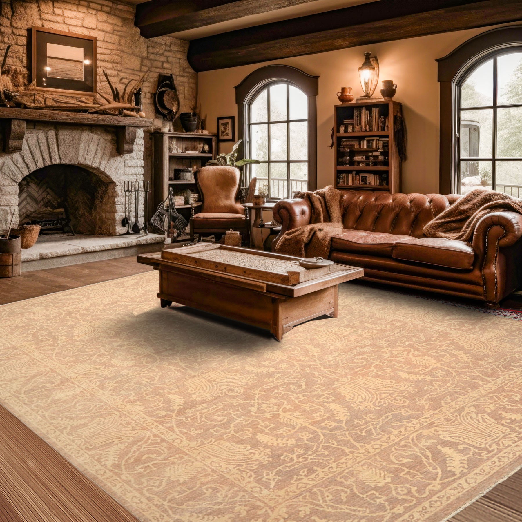 9x12 Tan, Ivory, Color Hand Knotted Peshawar Wool Transitional Oriental Rug