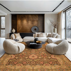 9x12 Brown, Taupe, Green Color Hand Knotted Soumak Wool Transitional Oriental Rug