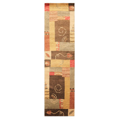2'6x10 Gold, Brown, Rose Color Hand Knotted Tibetan New Zealand Wool Modern & Contemporary Oriental Rug