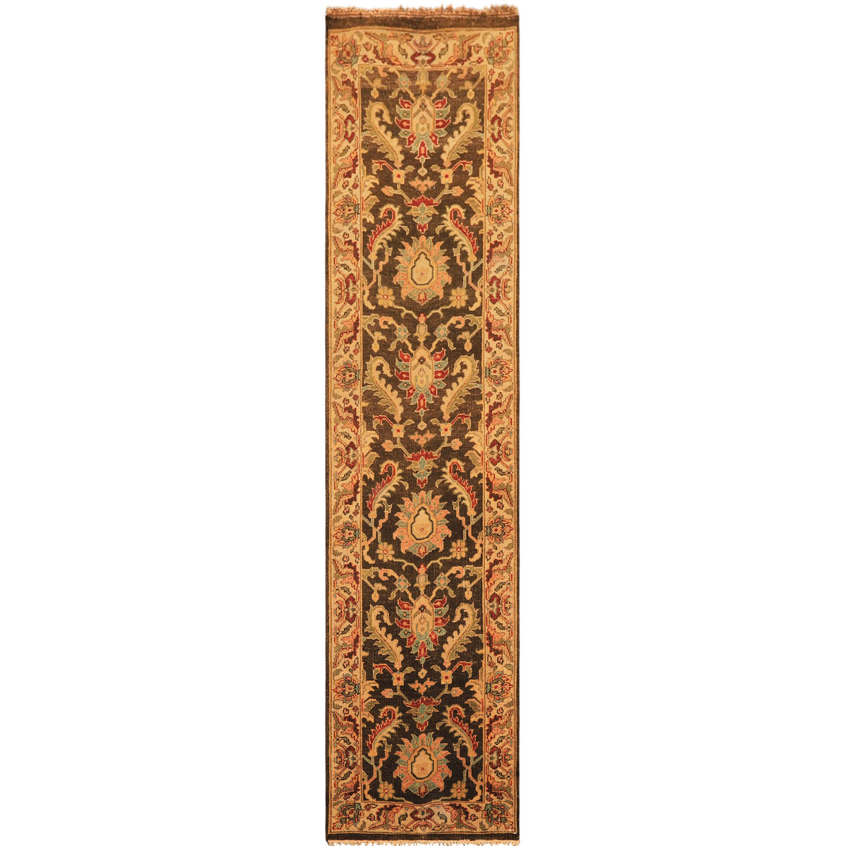 Multi Size Brown Gold Aqua Color Hand Knotted Agra Wool Traditional Oriental Rug
