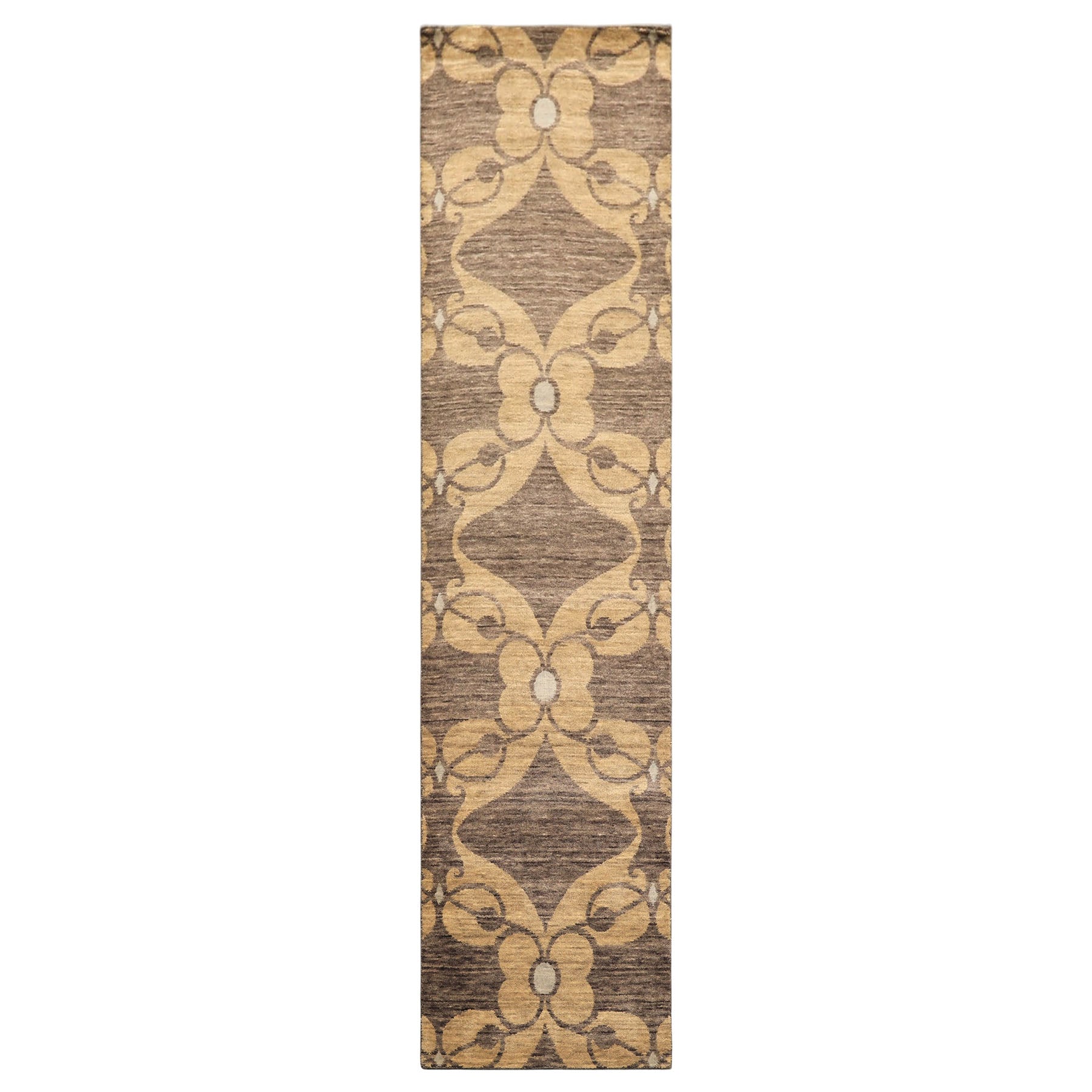 2'6x10 Gray, Beige, Slate Color Hand Knotted Tibetan Wool Transitional Oriental Rug