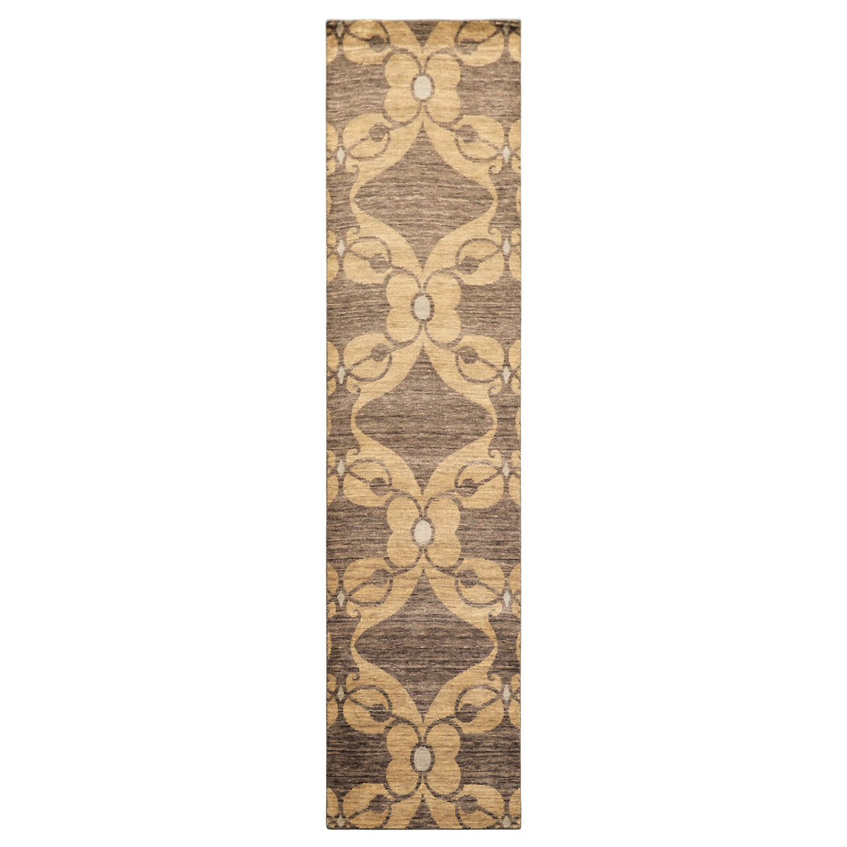 2'6x10 Gray, Beige, Slate Color Hand Knotted Tibetan Wool Transitional Oriental Rug
