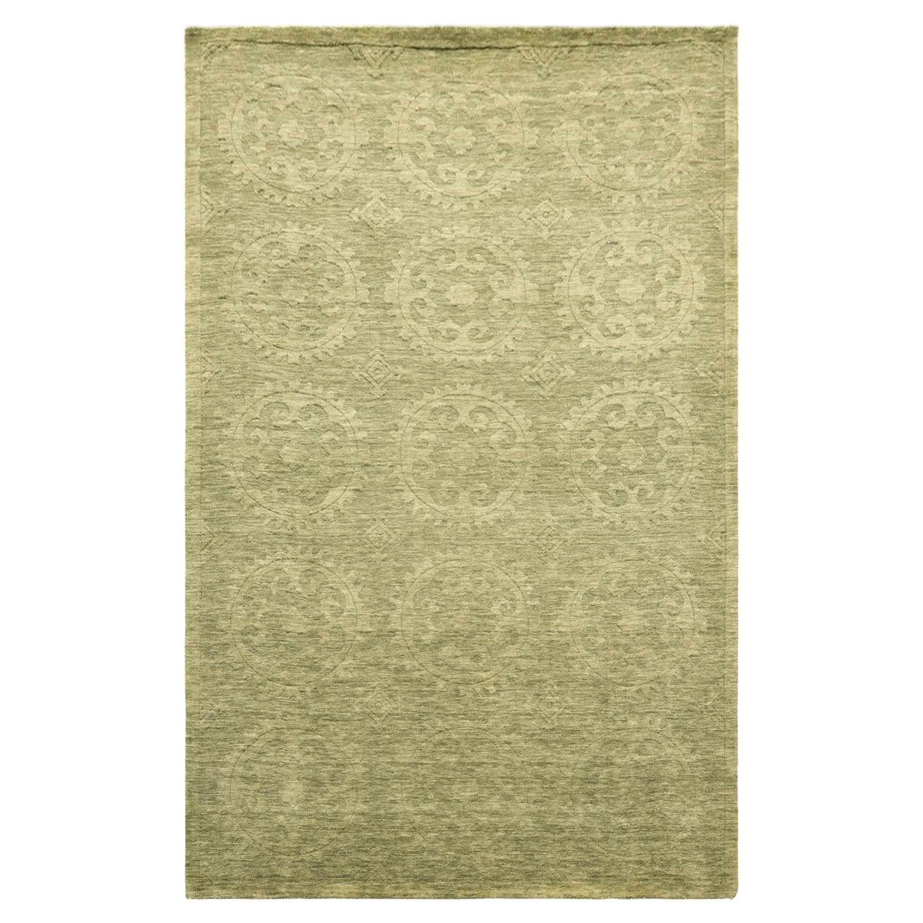 5x8 Tone on Tone Sage, , Color Hand Knotted Tibetan Wool Transitional Oriental Rug