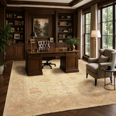8x10 Ivory, Beige, Taupe Color Hand Knotted Oushak Wool Transitional Oriental Rug