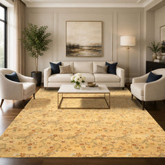8x10 Light Gold, Gray, Caramel Color Hand Woven Oushak Wool Transitional Oriental Rug