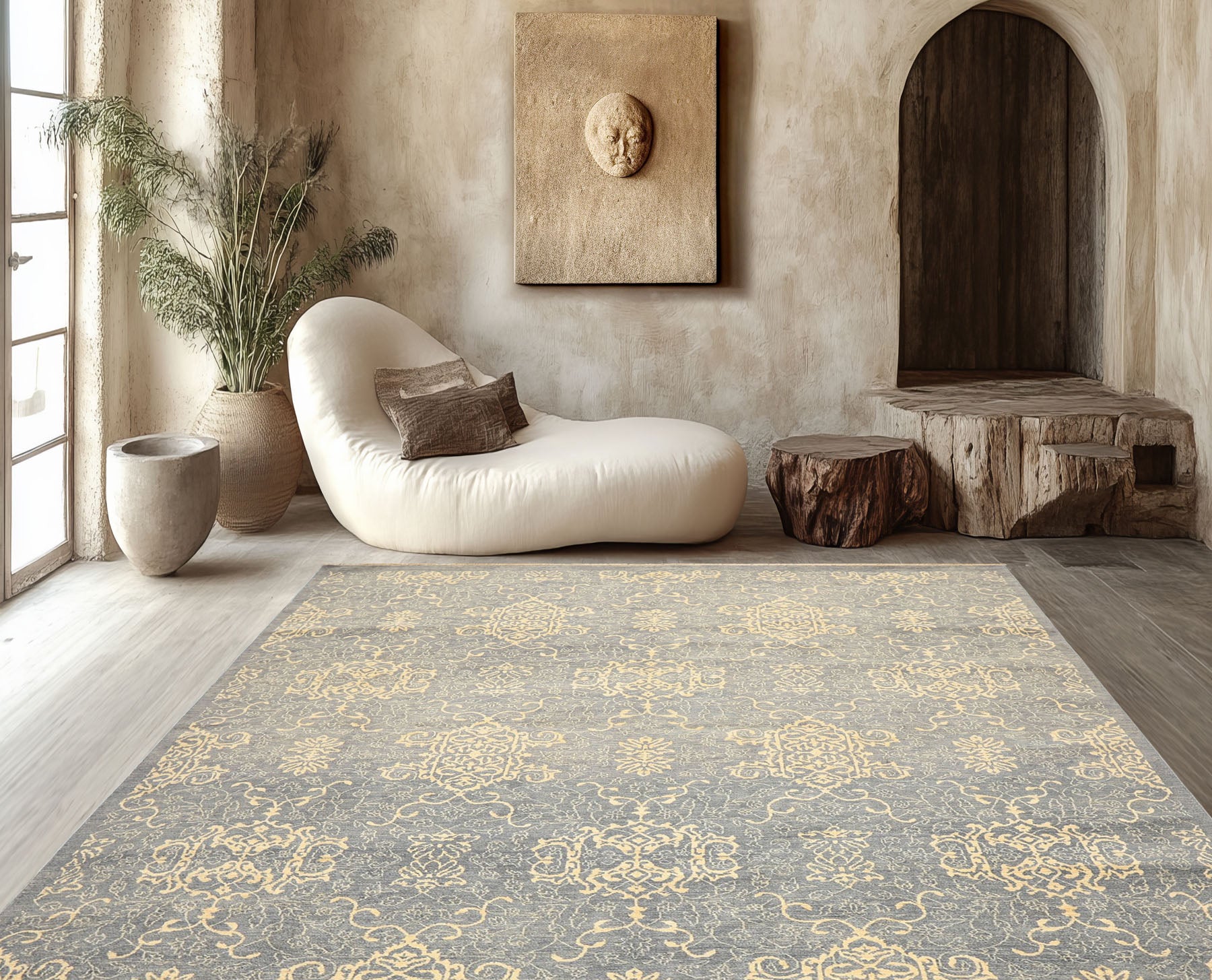 8x10 Gray, Ivory, Color Hand Knotted Peshawar Wool Transitional Oriental Rug