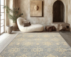 8x10 Gray, Ivory, Color Hand Knotted Peshawar Wool Transitional Oriental Rug