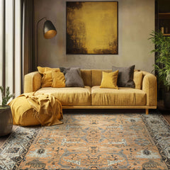 8x10 Peach, Blue, Charcoal Color Hand Knotted Oushak Wool Transitional Oriental Rug