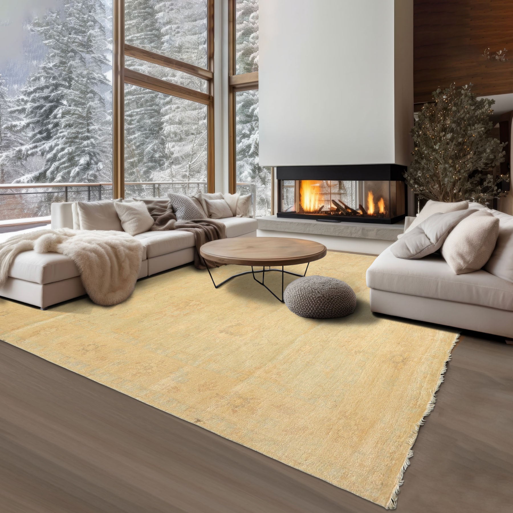 8x10 Gray, Beige, Tan Color Hand Knotted Oushak New Zealand Wool Transitional Oriental Rug