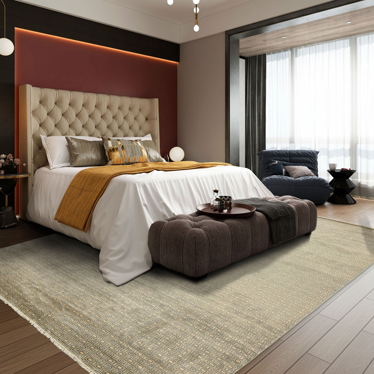 8x10 Moss, Ivory, Color Hand Knotted Bokhara New Zealand Wool Modern & Contemporary Oriental Rug