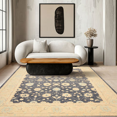 8x10 Denim, Ivory, Aqua Color Hand Knotted Peshawar Wool Traditional Oriental Rug