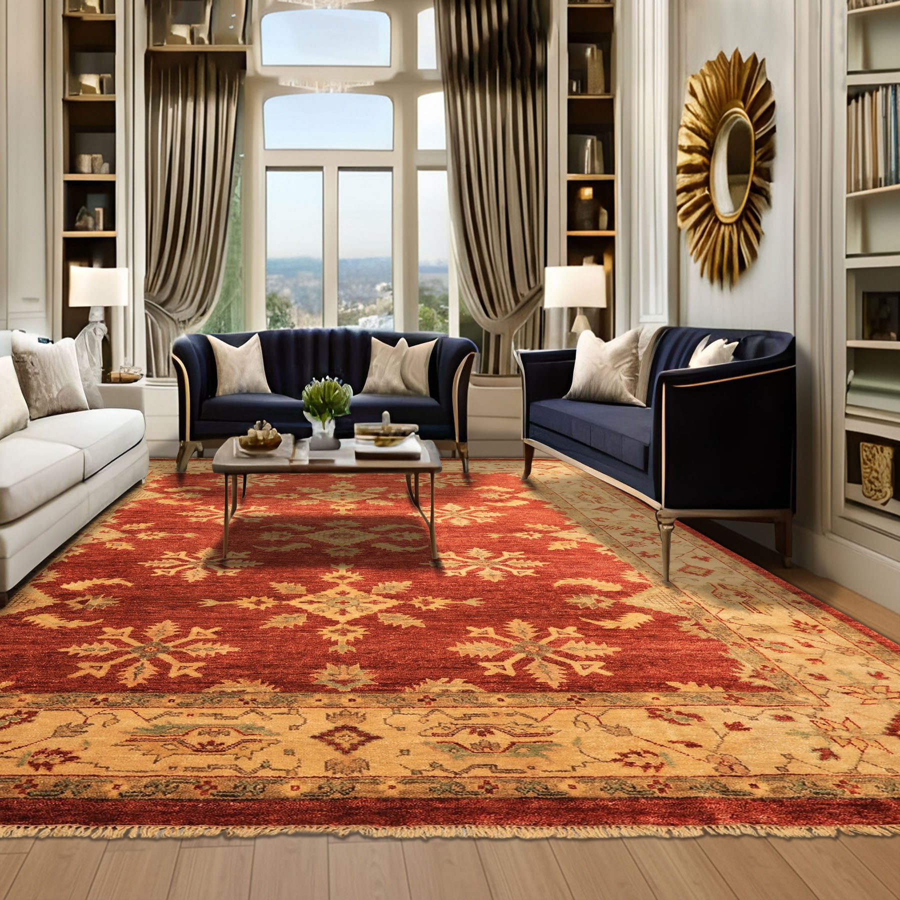 8x10 Burnt Orange, Beige, Light Gold Color Hand Knotted Oushak Wool Traditional Oriental Rug