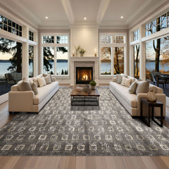 8x10 Tone on Tone Gray, , Color Hand Loomed Indo Tibetan Wool & Bamboo Silk Modern & Contemporay Oriental Rug