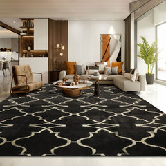 8x10 Black, Ivory, Color Hand Loomed Indo Tibetan Wool Modern & Contemporay Oriental Rug