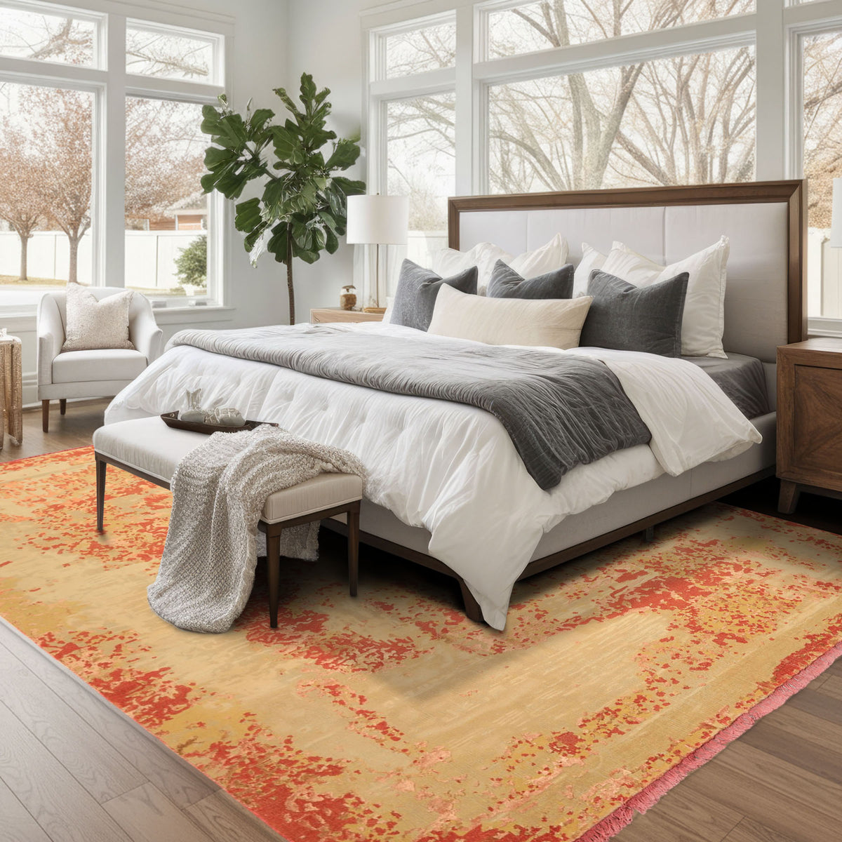 8x10 Gold, Sage, Burnt Orange Color Hand Knotted Sherpa Wool & Bamboo Silk Modern & Contemporay Oriental Rug