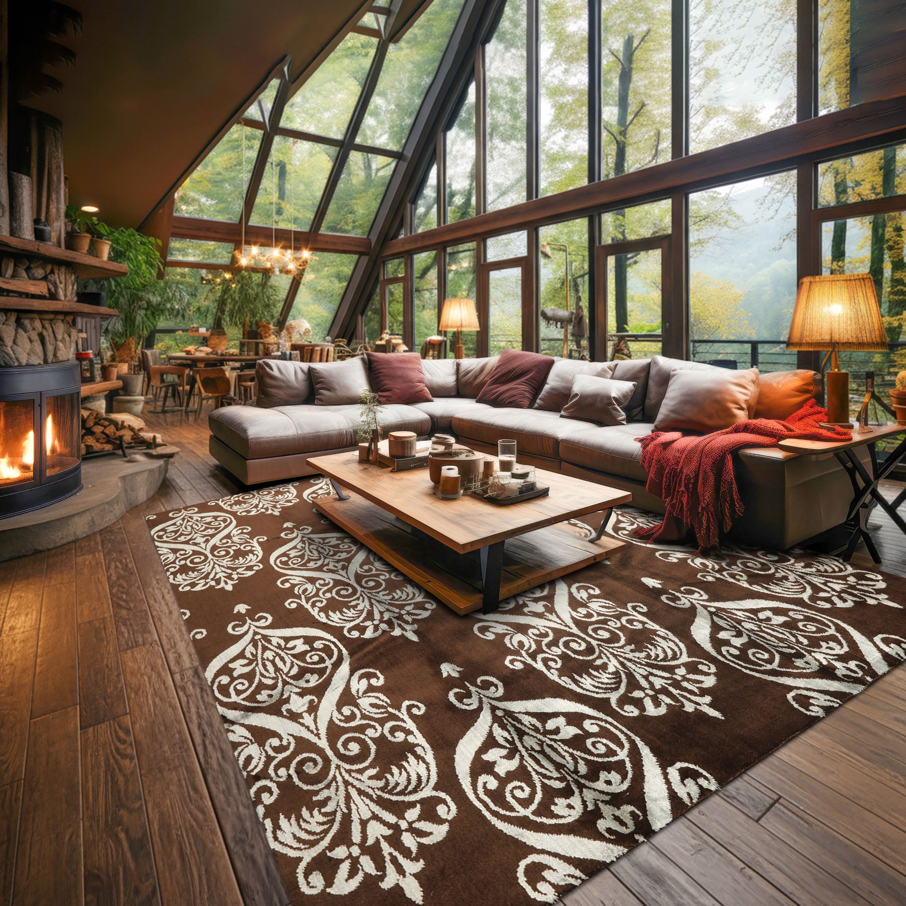 8x10 Chocolate, Slate, Color Hand Loomed Indo Tibetan Wool & Bamboo Silk Transitional Oriental Rug